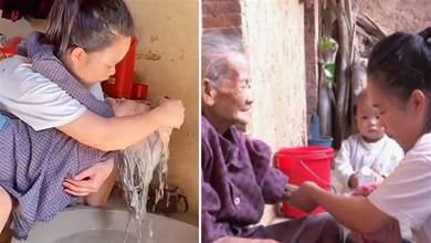 「恩情不忘」90後孫媳婦抱88歲奶奶洗頭，每天照顧衣食住行，從不喊累：我坐月子是奶奶照顧我