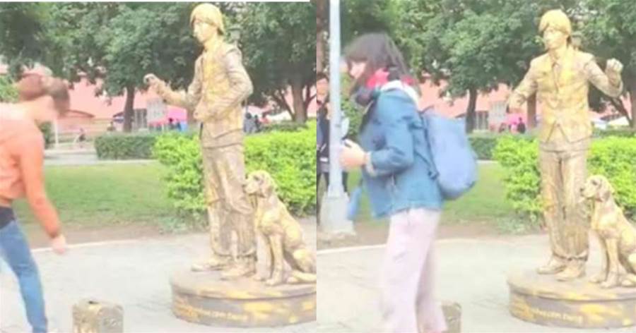 男子帶狗在街頭扮銅像，與人合照月入十萬，網友：主要是狗的功勞
